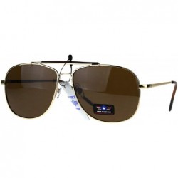Rectangular Mens Air Force Rectangular Police Flat Top Pilots Sunglasses - Gold Brown - CM1884Z63CZ $12.07