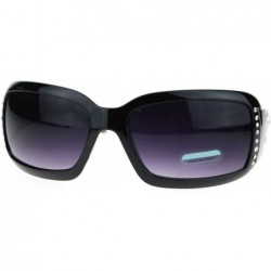 Wrap Womens Rectangular Shield Sunglasses Rhinestones Animal Prints - Black Purple - CF11VVMX2UN $17.97