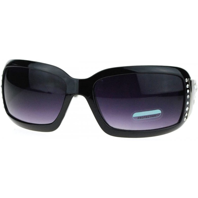 Wrap Womens Rectangular Shield Sunglasses Rhinestones Animal Prints - Black Purple - CF11VVMX2UN $8.99