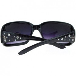 Wrap Womens Rectangular Shield Sunglasses Rhinestones Animal Prints - Black Purple - CF11VVMX2UN $8.99