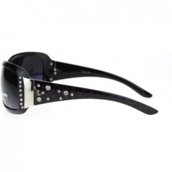 Wrap Womens Rectangular Shield Sunglasses Rhinestones Animal Prints - Black Purple - CF11VVMX2UN $8.99