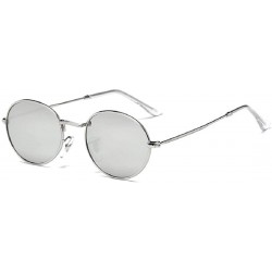 Oval Oval Sunglasses Vintage Round for Men and Women Metal Frame Tiny Sun - Silver & Silver - CN18R5M0NLL $14.79