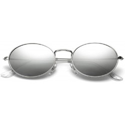 Oval Oval Sunglasses Vintage Round for Men and Women Metal Frame Tiny Sun - Silver & Silver - CN18R5M0NLL $8.28