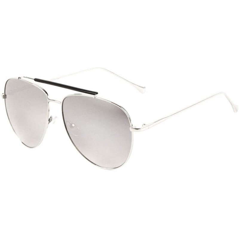 Aviator Color Mirror Curved Lens Plastic Top Bar Metal Frame Aviator Sunglasses - Grey - C01996H9ODQ $12.81