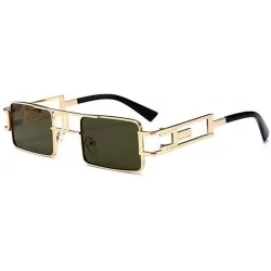 Square Hollow Legs Square Sunglasses for Women and Men Small Size Alloy Frame Sun Glasses UV400 - C2 Gold Dark Green - CX198G...
