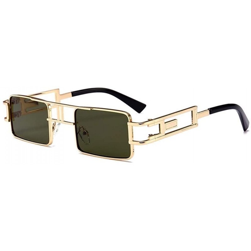 Square Hollow Legs Square Sunglasses for Women and Men Small Size Alloy Frame Sun Glasses UV400 - C2 Gold Dark Green - CX198G...