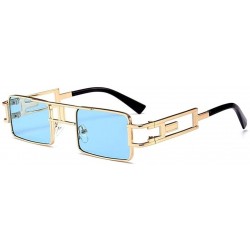 Square Hollow Legs Square Sunglasses for Women and Men Small Size Alloy Frame Sun Glasses UV400 - C2 Gold Dark Green - CX198G...