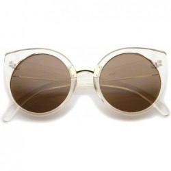 Cat Eye Women's High Fashion Oversize Round Lens Cat Eye Sunglasses 55mm - Clear-gold / Brown - C712J18F4KJ $19.43