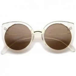 Cat Eye Women's High Fashion Oversize Round Lens Cat Eye Sunglasses 55mm - Clear-gold / Brown - C712J18F4KJ $9.07