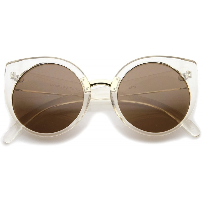 Cat Eye Women's High Fashion Oversize Round Lens Cat Eye Sunglasses 55mm - Clear-gold / Brown - C712J18F4KJ $9.07