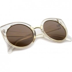 Cat Eye Women's High Fashion Oversize Round Lens Cat Eye Sunglasses 55mm - Clear-gold / Brown - C712J18F4KJ $9.07