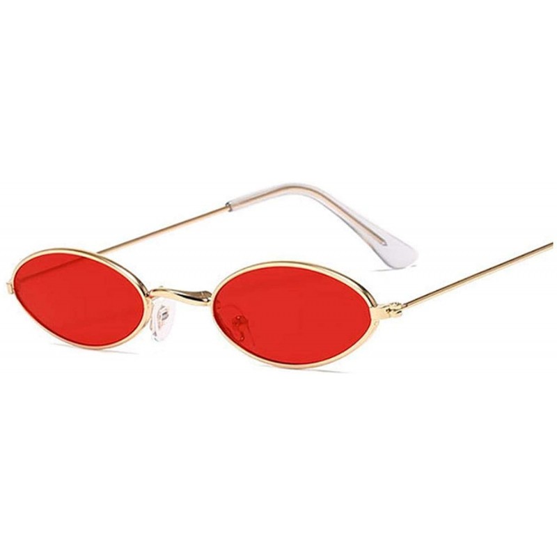 Oval Retro Small Oval Sunglasses Women Vintage Shades Black Red Metal Color Sun Glasses Fashion Lunette - Goldred - CG1985OA4...