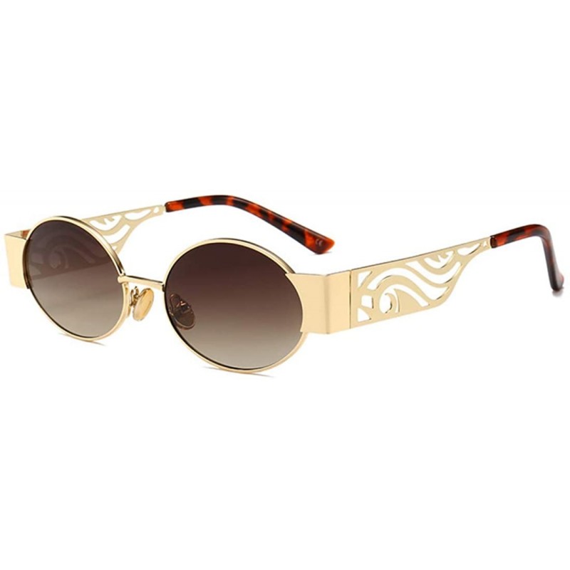 Oval Men's and women's Fashion Resin lens Oval Frame Retro Sunglasses UV400 - Gold Brown - C218NE3X88H $12.07