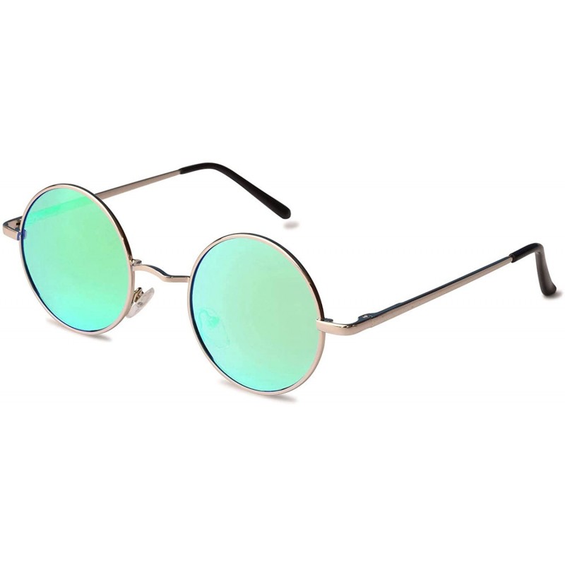 Round John Lennon Retro Round Polarized Hippie Sunglasses Small Circle Steampunk Sun Glasses - Silver Frame/Green Lens - CW18...