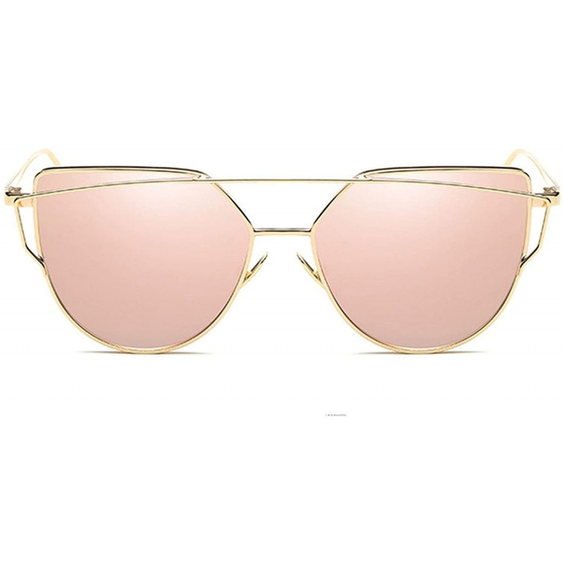 Cat Eye Sunglasses Women Luxury Cat eye Brand Design Mirror Flat Rose Gold Vintage Cateye sun glasses lady Eyewear - A6 - C81...
