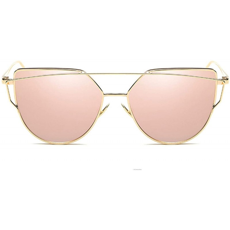 Cat Eye Sunglasses Women Luxury Cat eye Brand Design Mirror Flat Rose Gold Vintage Cateye sun glasses lady Eyewear - A6 - C81...