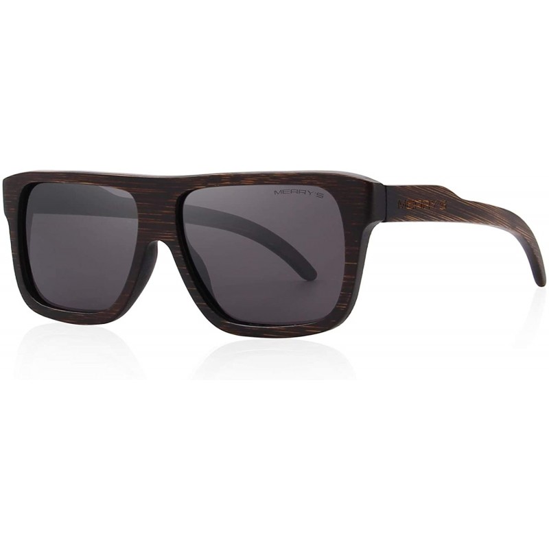 Rectangular Men Wooden Polarized Sunglasses 100% UV Protection vintage Eyewear S5066 - Black - CI18Q9I68DU $20.33