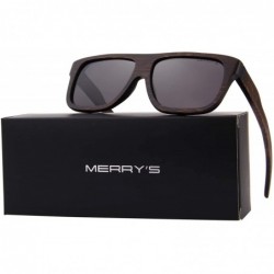 Rectangular Men Wooden Polarized Sunglasses 100% UV Protection vintage Eyewear S5066 - Black - CI18Q9I68DU $20.33