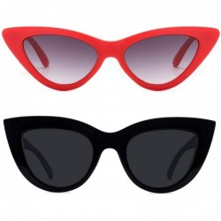 Oversized Retro Vintage Narrow Cateye Sunglasses for Women Clout Goggles Plastic Frame - 2-pack Red/Black - CR18CMTMKZC $9.65