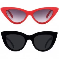 Oversized Retro Vintage Narrow Cateye Sunglasses for Women Clout Goggles Plastic Frame - 2-pack Red/Black - CR18CMTMKZC $21.85