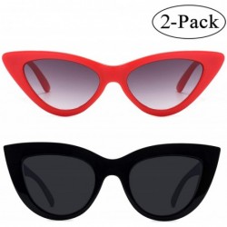 Oversized Retro Vintage Narrow Cateye Sunglasses for Women Clout Goggles Plastic Frame - 2-pack Red/Black - CR18CMTMKZC $9.65