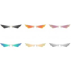 Rimless Vintage Women Sunglasses Frameless Mirror Lens Narrow Cat Eye Sun Glasses Male UV400 - Pink Mirror - C418AIC8W9W $9.10