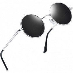 Round Polarized Lennon Round Sunglasses Women Men Circle Hippie Sun Glasses - Silver Frame Black Lens - CO12EWT6O7T $13.61
