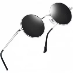 Round Polarized Lennon Round Sunglasses Women Men Circle Hippie Sun Glasses - Silver Frame Black Lens - CO12EWT6O7T $24.05