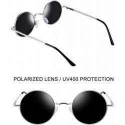 Round Polarized Lennon Round Sunglasses Women Men Circle Hippie Sun Glasses - Silver Frame Black Lens - CO12EWT6O7T $13.61