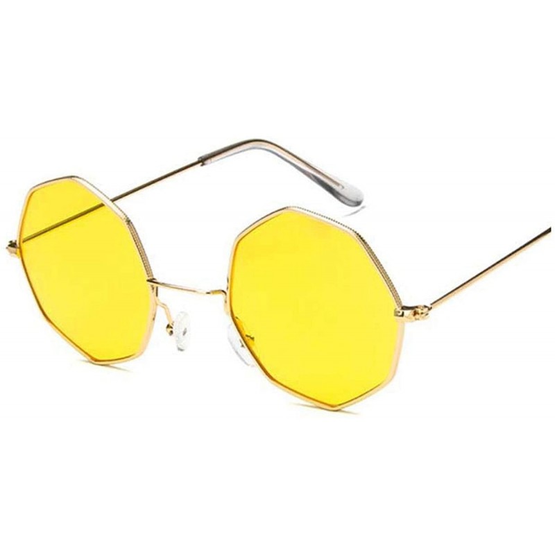 Goggle Octagon Yellow Red Round Sun Glasses Women Mirror Retro Luxury Oval Small Sunglasses Oculos De Sol - Gold Yellow - CV1...