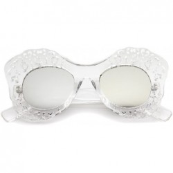 Butterfly Transparent Cutout Frame Colored Mirror Lens Oversize Butterfly Sunglasses 49mm - Clear / Silver Mirror - CT12LBRYH...