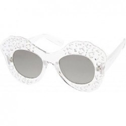 Butterfly Transparent Cutout Frame Colored Mirror Lens Oversize Butterfly Sunglasses 49mm - Clear / Silver Mirror - CT12LBRYH...