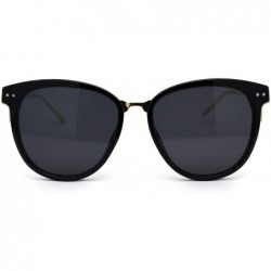Oversized Womens Oversize Round Horn Rim Chic Fashion Sunglasses - Black Gold Solid Black - CG192WZZ3O8 $25.96