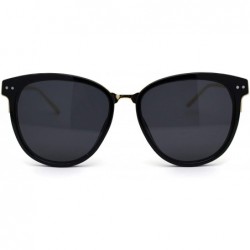 Oversized Womens Oversize Round Horn Rim Chic Fashion Sunglasses - Black Gold Solid Black - CG192WZZ3O8 $22.29