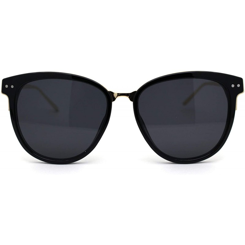 Oversized Womens Oversize Round Horn Rim Chic Fashion Sunglasses - Black Gold Solid Black - CG192WZZ3O8 $9.16