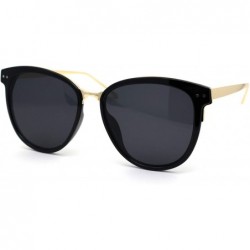 Oversized Womens Oversize Round Horn Rim Chic Fashion Sunglasses - Black Gold Solid Black - CG192WZZ3O8 $9.16