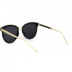 Oversized Womens Oversize Round Horn Rim Chic Fashion Sunglasses - Black Gold Solid Black - CG192WZZ3O8 $9.16