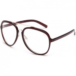Oversized Oversized Round Metal and Plastic Frame Designer Inspired Clear Lens Glasses - Brown - CH11OK878I7 $11.41