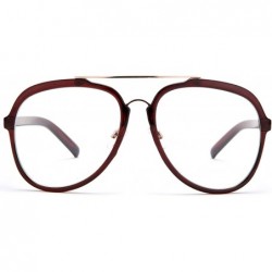 Oversized Oversized Round Metal and Plastic Frame Designer Inspired Clear Lens Glasses - Brown - CH11OK878I7 $11.41