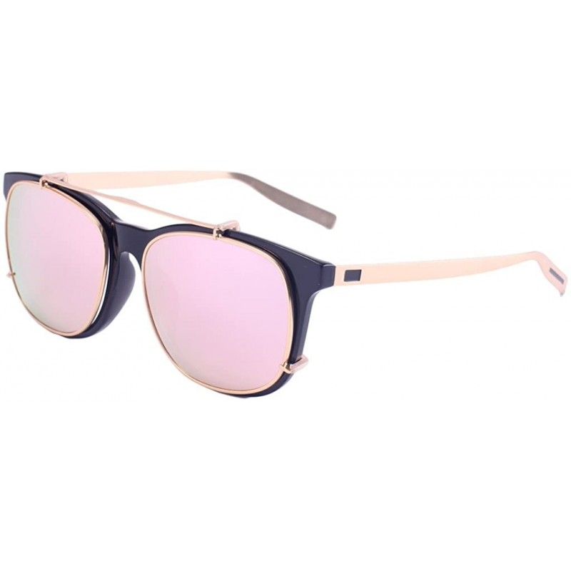 Square Unisex Vintage Designer Square Detachable Steampunk Mirror Sunglasses 61mm - Black/Pink - CT12E882EA9 $11.48