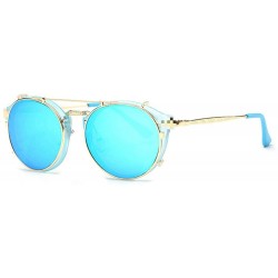 Round Retro Round Metal punk Sunglasses Clip on Flat Eyeglasses Unisex UV400 - Blue - CR18LCTWAKI $11.02
