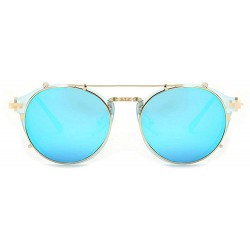 Round Retro Round Metal punk Sunglasses Clip on Flat Eyeglasses Unisex UV400 - Blue - CR18LCTWAKI $11.02