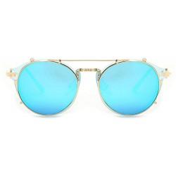 Round Retro Round Metal punk Sunglasses Clip on Flat Eyeglasses Unisex UV400 - Blue - CR18LCTWAKI $11.02