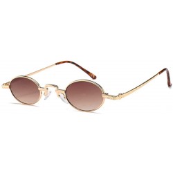 Rectangular Unisex Vintage Oval Glasses Small Metal Frames Sunglasses UV400 - Glod Brown - CD18N9RHKS9 $11.97