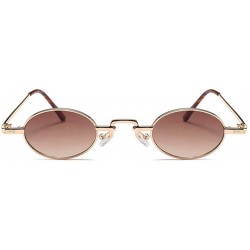 Rectangular Unisex Vintage Oval Glasses Small Metal Frames Sunglasses UV400 - Glod Brown - CD18N9RHKS9 $11.97