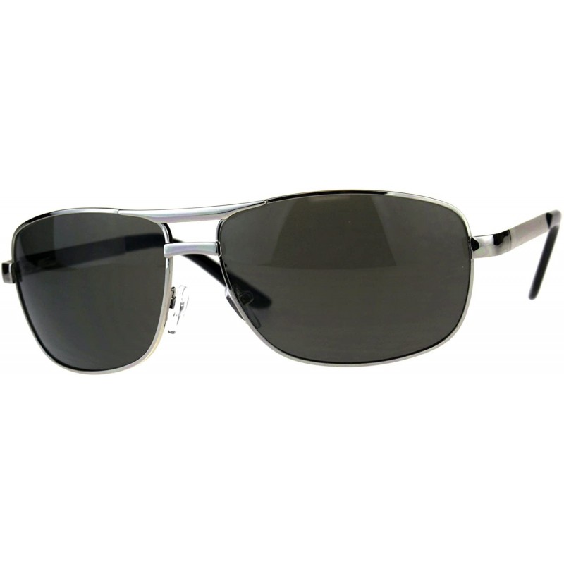 Rectangular Mens Fashion Sunglasses Metal Oval Rectangular Frame Navigator UV 400 - Silver (Black) - C218DS20WD8 $10.60