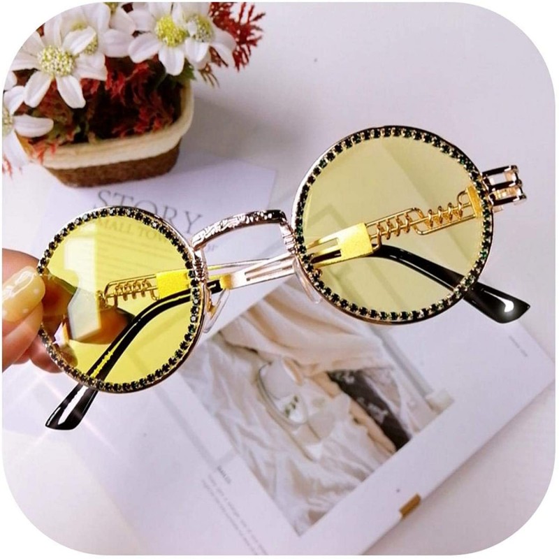 Goggle Vintage Round Diamond Sunglasses Women Luxury Steampunk Red Black Clear Lens Rhinestone Eyeglasses UV400 - 3 - C8199CK...