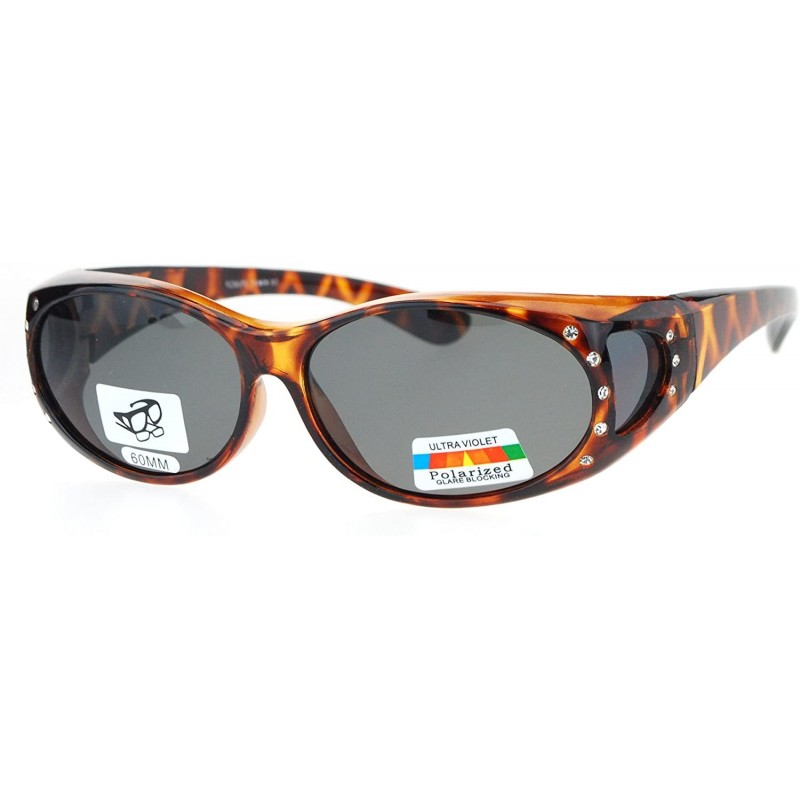 Oval Polarized 60mm Rhinestone Trim Oval Fit Over Sunglasses - Tortoise Black - CX12NA7X3X8 $14.91