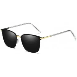 Square Retro Classic Square Polarized Sunglasses Driver Metal Frame sun glasses for Men - Gold+black / Grey - CK197DCNZT2 $25.24