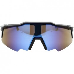 Oversized Shield Wrap Around Goggle Sunglasses Oversized Half Rim Mirror Lens UV 400 - Black (Blue Mirror) - C0196H87E9A $23.32